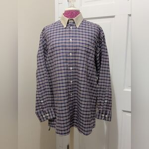 Hunt Club Navy and Beige Plaid Button Down Shirt